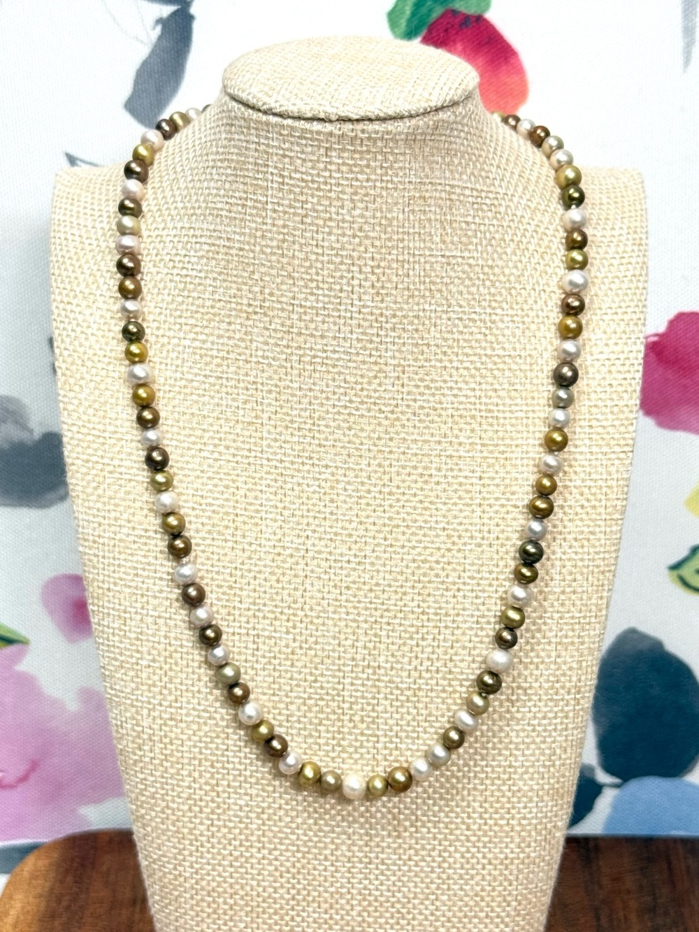 10mm Multicolor Freshwater Pearl Necklace 17” 925Sterling Silver Gold-Tone Clasp